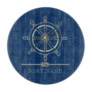 Nautical Gold Boat Wheel, Navy Blue Schneidebrett