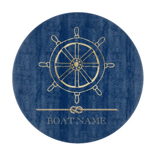 Nautical Gold Boat Wheel, Navy Blue Schneidebrett (Vorderseite)