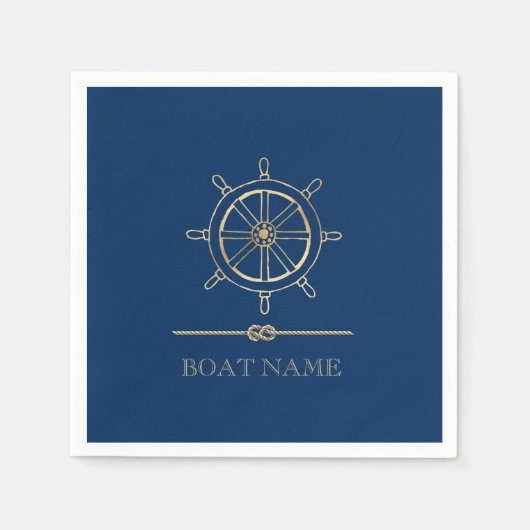 Nautical Gold Boat Wheel, Navy Blue Serviette (Vorderseite)