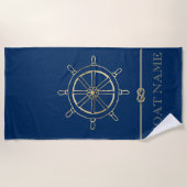 Nautical Gold Boat Wheel, Navy Blue Strandtuch (Vorderseite)
