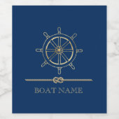Nautical Gold Boat Wheel, Navy Blue Weinetikett (Einzelnes Label)