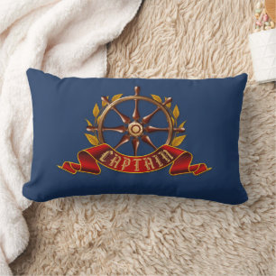 Nautical Gold Captain's Wheel Navy Blue Lendenkissen