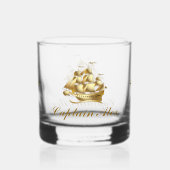 Nautical Gold Color Boater Monogram Antique Ship Whiskyglas (Vorderseite)
