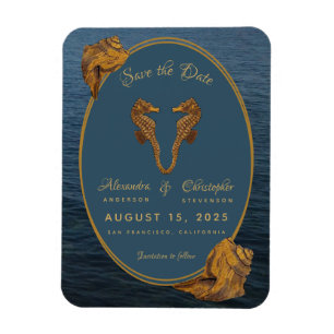 Nautical Gold Seepferd Beach Hochzeit Save the Dat Magnet