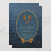 Nautical Gold Seepferd Dance Beach Wedding Einladung (Vorne/Hinten)