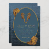 Nautical Gold Seepferds Sea Snails Beach Hochzeit Einladung (Vorne/Hinten)