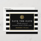 Nautical Gold Wheel, Black & Gold Save the Date Ankündigungspostkarte (Vorne/Hinten)