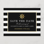 Nautical Gold Wheel, Black & Gold Save the Date Ankündigungspostkarte (Vorderseite)
