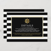 Nautical Gold Wheel, Black & Gold Wedding Detail Begleitkarte (Vorne/Hinten)