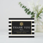 Nautical Gold Wheel, Black/Gold Wedding Vielen Dan Postkarte (Stehend Vorderseite)