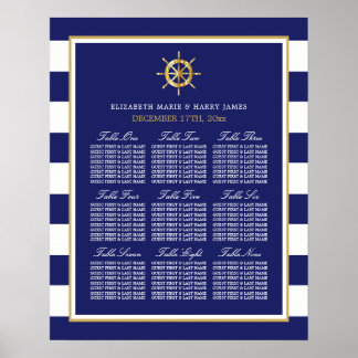 Nautical Gold Wheel, Navy & Gold Seating Chart Poster