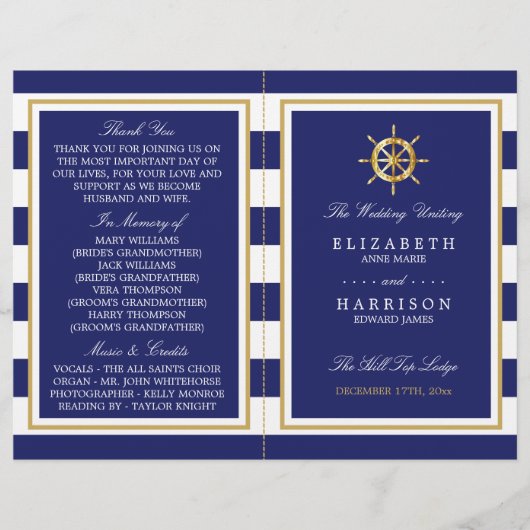 Nautical Gold Wheel, Navy/Gold Wedding Program (Vorderseite)