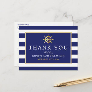 Nautical Gold Wheel, Navy & Gold Wedding Vielen Da Postkarte