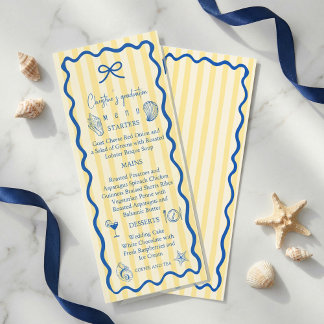 Nautical Graduation Party Menu Card | Blue Coastal Menükarte