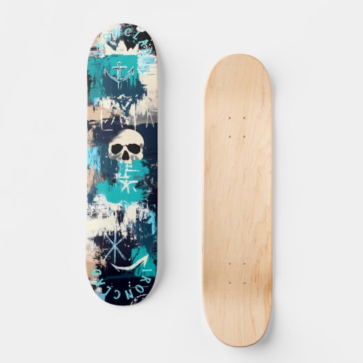 Nautical Graffiti Inspiriert mit Skulls und Anchor Skateboard (Vorderseite)