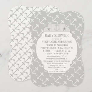 Nautical Gray Anchor Baby Shower Einladung