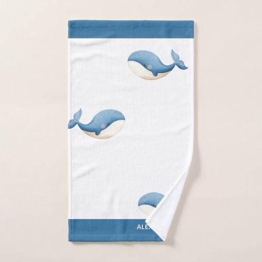 Nautical Gray Blue White Whale Badhandtuch Set (Handtuch)