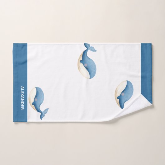 Nautical Gray Blue White Whale Badhandtuch Set (Handtuch)