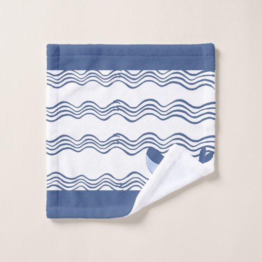 Nautical Gray Blue White Whale Waves Badetuch Badhandtuch Set (Waschlappen)