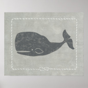 Nautical Gray Whale Poster