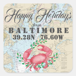 Nautical Happy Holidays aus Baltimore Quadratischer Aufkleber
