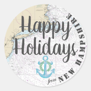 Nautical Happy Holidays aus New Hampshire Runder Aufkleber