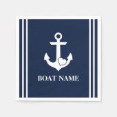 Nautical Heart Anchor Custom Boat Name Navy Blue Serviette (Vorderseite)