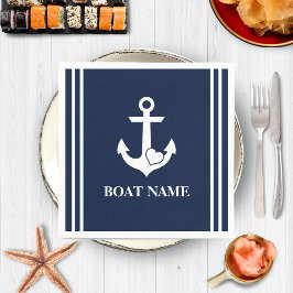 Nautical Heart Anchor Custom Boat Name Navy Blue Serviette