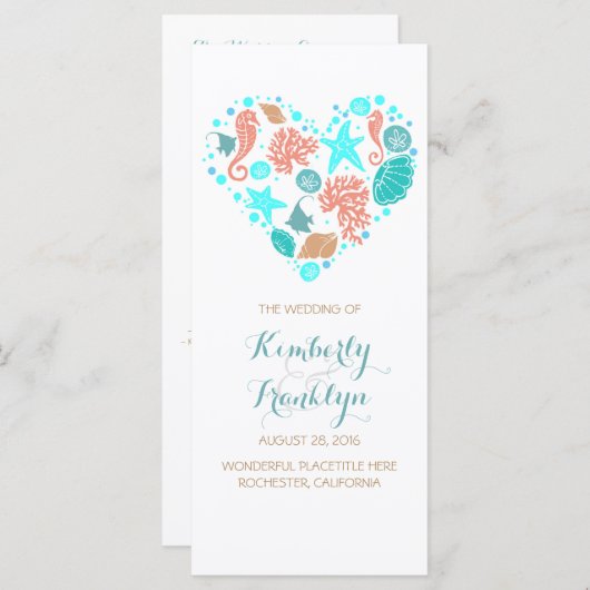 Nautical Heart Beach White Wedings Programme (Vorne/Hinten)