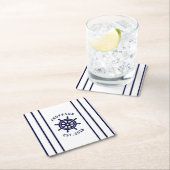 Nautical Helm White and Navy Blue Strichen Custom Rechteckiger Pappuntersetzer (Vor Ort)