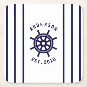 Nautical Helm White and Navy Blue Strichen Custom Rechteckiger Pappuntersetzer (Vorderseite)