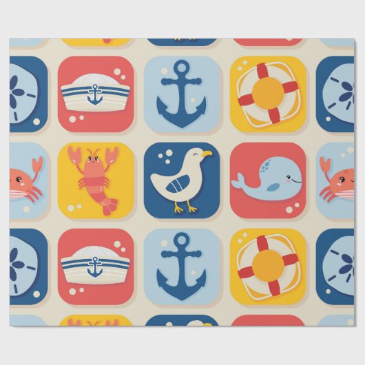 Nautical Icon Grid Pattern Geschenkpapier (Flach)