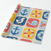 Nautical Icon Grid Pattern Geschenkpapier (Ungerollt)