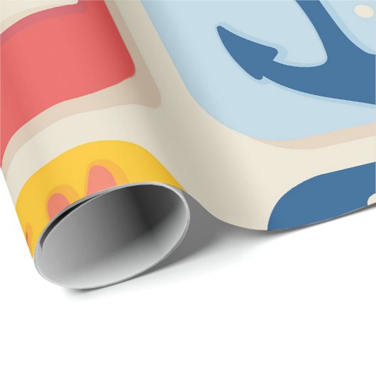 Nautical Icon Grid Pattern Geschenkpapier (Rolleneckpunkt)