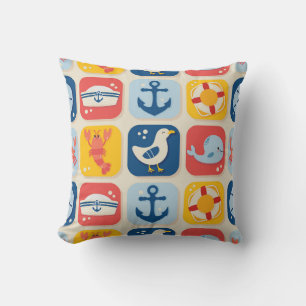 Nautical Icon Grid Pattern Kissen