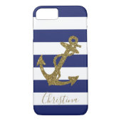 Nautical Imitats Gold Glitzer Anker Blauer Streife Case-Mate iPhone Hülle (Rückseite)