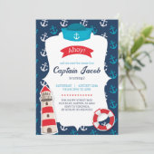 Nautical Invitation for Birthday Party Ahoy! Blue Einladung (Stehend Vorderseite)