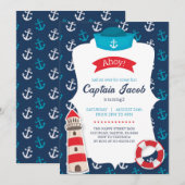 Nautical Invitation for Birthday Party Ahoy! Blue Einladung (Vorne/Hinten)