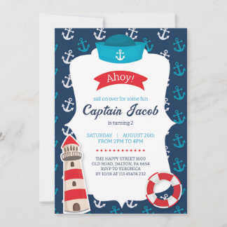 Nautical Invitation for Birthday Party Ahoy! Blue Einladung