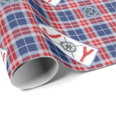 Nautical JOSS Compass Christmas Blue & Red Kariert Geschenkpapier (Rolleneckpunkt)