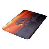 Nautical Jumping Dolphins Orange Ocean Sunset Badematte (Schrägansicht)