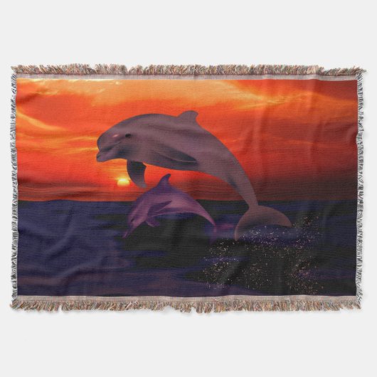 Nautical Jumping Dolphins Orange Ocean Sunset Decke (Vorderseite)