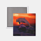Nautical Jumping Dolphins Orange Ocean Sunset Magnet (Vorderseite/Rückseite)