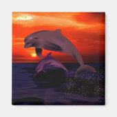 Nautical Jumping Dolphins Orange Ocean Sunset Magnet (Vorne)