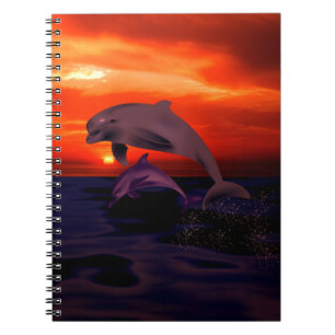 Nautical Jumping Dolphins Orange Ocean Sunset Notizblock