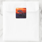 Nautical Jumping Dolphins Orange Ocean Sunset Quadratischer Aufkleber (Tasche)