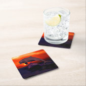 Nautical Jumping Dolphins Orange Ocean Sunset Rechteckiger Pappuntersetzer (Vor Ort)