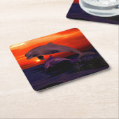 Nautical Jumping Dolphins Orange Ocean Sunset Rechteckiger Pappuntersetzer (angewinkelt)