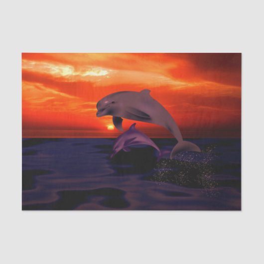 Nautical Jumping Dolphins Orange Ocean Sunset Seidenpapier (Vorderseite)