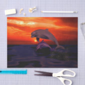 Nautical Jumping Dolphins Orange Ocean Sunset Seidenpapier (Handwerk)
